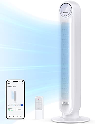 Dreo Smart 20dB Leiser, 10 m Wurfweite 4 Geschwindigstufen 4 8 Std. 90° oszillierende Kühlung WLAN & für Schlafzimmer, Nomad OneS, Weiß
