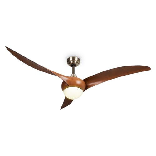  Monteverde Deckenventilator, 2 in 1: & Deckenlampe, Durchmesser: 52  (132 cm), 3 Kunststoffflügel, Luftdurchsatz: 8.376 m³/h, Deckenlampe, Timer, dunkle Holzoptik
