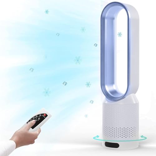 UOEONR Turmventilator, 22-Zoll Rotorloser Ventilator, 8 Stufen Tower-Ventilator, 90° Oszillation, 30dB Turmventilator Leise mit Fernbedienung, Bladeless Fan für Schlafzimmer, Büro (blue)