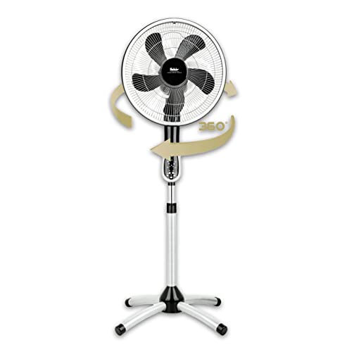Fakir prestige VC 360° Rotating - Standventilator mit 360° Rotation I Ventilator mit Timer, 3 Geschwindigkeitsstufen & Fernbedienung I Höhenverstellbar von 126 - 149 cm I Silber/Dunkelgrau I 55 Watt