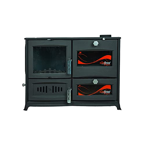 KAUFENET Kaminofen aus 100% Gusseisen,Holzofen, Herd mit Backofen, Dunkel Grau, Energieklasse A