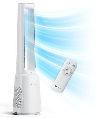 Pro Breeze OmniAir 105cm rotorloser Ventilator mit Luftreiniger - Ventilator oszillierend 75° - Fernbedienung, HEPA 13 Filter, LED Display, 10 Geschwindigkeiten - Turmventilator sehr leise, 5 Modi