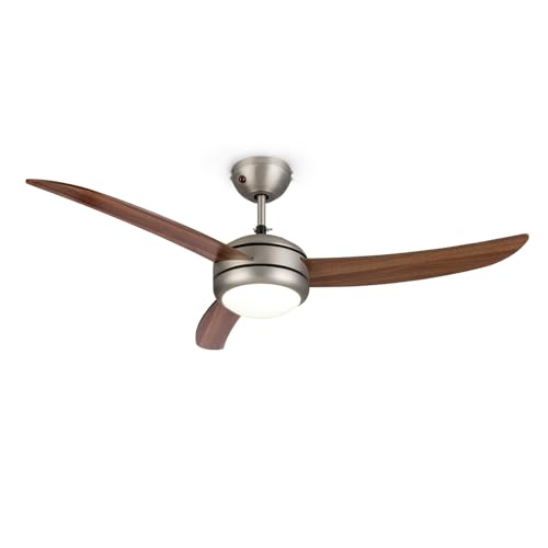 Klarstein El Paso Deckenventilator - 2-in-1: Ventilator & Deckenlampe, Durchmesser: 52  (132 cm), 3 Flügel, Luftdurchsatz: 10.344 m³/h, 3 Geschwindigkeitsstufen, dunkle Eichenholz-Optik