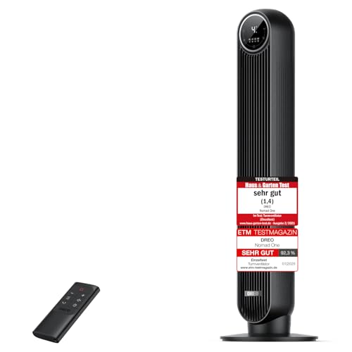 Dreo für Schlafzimmer, 7,6 m/s Geschwindigkeit, 28dB Standventilator, 90° oszillierende 4 Geschwindigkeiten, 4, 8 Std.Timer, Nomad One, Schwarz