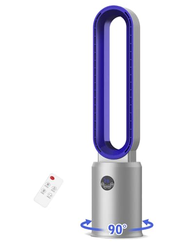 Turmventilator sehr Leise, Rotorlos Ventilator mit Luftreiniger, Turmventilator, 24 Stufen Tower-Ventilator, 12H Timer, Oszillierend LED-Anzeige, Turmventilator mit Fernbedienung für Zuhause (Grau)