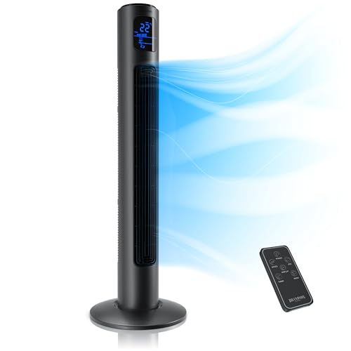 Brandson   Turmventilator Fernbedienung 96 cm   Preisträger 2025   mobiler Lüfter leise   Standventilator Oszilation   3 Geschwindigkeiten 3 Lüftungs Modi Timer   GS   Cool Grey