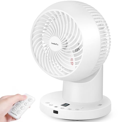 Tischventilator mit Fernbedienung - 32W Leiser Ventilator mit 4 Geschwindigkeitsstufen, 8h Timer, 70° Oszillation für Büro/Schlafzimmer, weiß (804m³/h Luftstrom, 14m Reichweite)