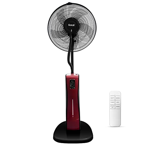 Gotoll Standventilator mit Wasserkühlung und Fernbedienung, Stand-Ventilator mit Sprühnebel, 12H Timer, 3 Windmodi, Oszillierend Nebelventilator