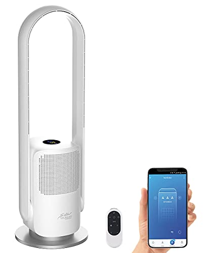 Sichler Haushaltsgeräte Turmventilator: Rotorloser 2in1-360°-Ventilator & Luftreiniger, WLAN, App, HEPA, 35 W (Turmventilator mit Luftreiniger, Rotorloser Lüfter, Deckenventilator)