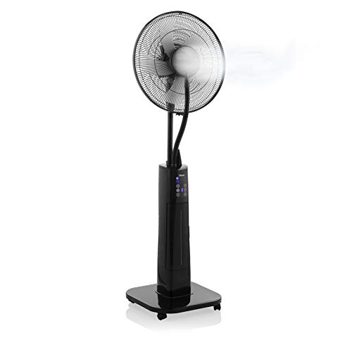 Tristar VE-5859 Nebel-Ventilator, ionisierter kühlender Wassernebel, einfacher Transport dank 4 Rädern, 40 cm Durchmesser, mit Timer und Fernbedienung, Leistungsstarker 80 Watt Motor, schwarz VE-5884