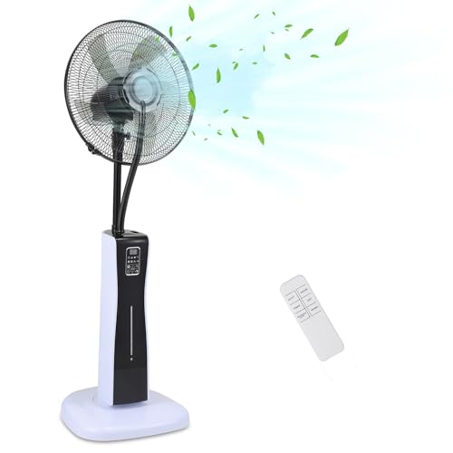 Eulenke Standventilator mit Wasser, Ventilator mit Nebelfunktion, 75W Sprühnebel Ventilator mit Fernbedienung und Timer, 3 Modi, 2L Wassertank, Schwarz