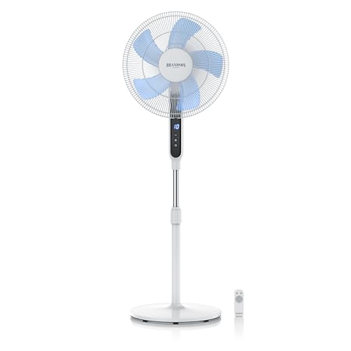Brandson - DC Standventilator energiesparend ECO - Fernbedienung - Brushless Silent Motor, sehr leise – Preisträger 2025-80° Oszillation - Ventilator Timer – 12 Stufen - LED Display