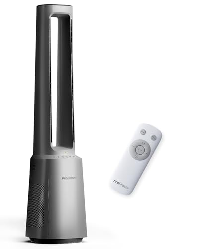 Pro Breeze OmniAir 105cm rotorloser Ventilator mit Luftreiniger - Ventilator oszillierend 75° - Fernbedienung, HEPA 13 Filter, LED Display, 10 Geschwindigkeiten - Turmventilator sehr leise, 5 Modi