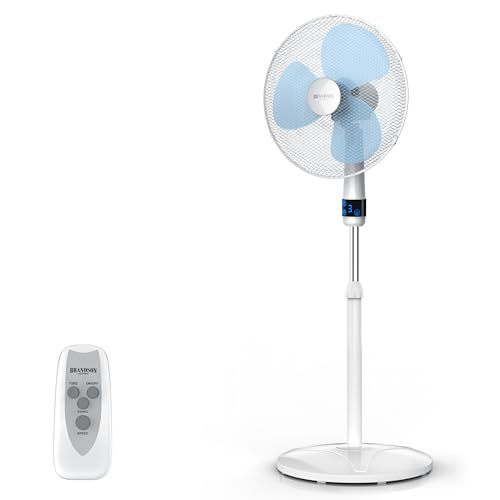    Standventilator Fernbedienung 50 W   Standlüfter – höhenverstellbar   Neigungswinkel um 40° verstellbar   3 Geschwindigkeitsstufen   Oszillation ca. 90°   weiß