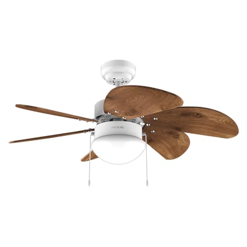 Cecotec Deckenventilator mit Licht EnergySilence Aero 365 Weiß&Holz 50W, Durchmesser 36  (92cm), 3 Geschwindigkeiten, 6 umschaltbare Flügel, Winter-Sommer-Modus, Einzelgebrauch, Kettenschalter