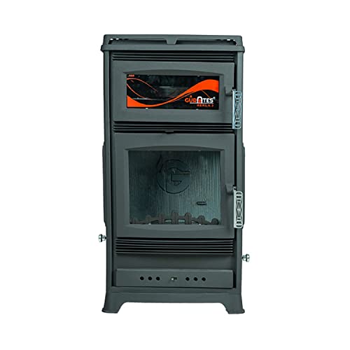 KAUFENET Kaminofen aus 100% Gusseisen,Holzofen, Herd mit Backofen, Dunkel Grau, Energieklasse A