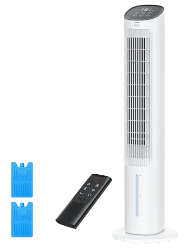 Dreo Turmventilator mit Kühlung leise, Ventilator mit Wasserkühlung, 40-Zoll Luftkühler, Verdunstungskühler mit 80° Schwenkfunktion, 3 Modi, 4 Geschwindigkeiten, Fernbedienung, Weiß