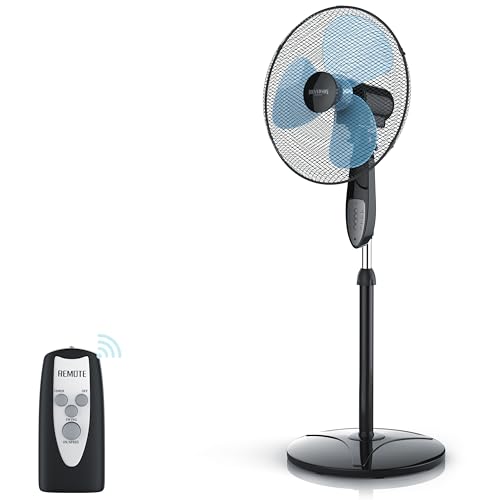 Brandson   Standventilator Fernbedienung Standlüfter   höhenverstellbarer Standfuß   Neigungswinkel verstellbar   50W   3 verschiedene Geschwindigkeitsstufen   Oszillationsfunktion 80°
