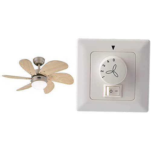  Lighting 76 cm Deckenventilator Turbo Swirl 78158 Einzelleuchte und sechs Flügeln, 7815840, Titanium & 78801 Wandschalter für Deckenventilatoren Beleuchtung