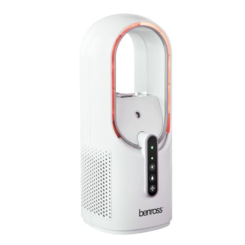 Benross 38639 Wiederaufladbarer blattloser Ventilator mit Nebel-Luftbefeuchter / 3 Geschwindigkeitsstufen / 7 LED-Farben/USB wiederaufladbarer Tischventilator/leiser Betrieb / 165ml