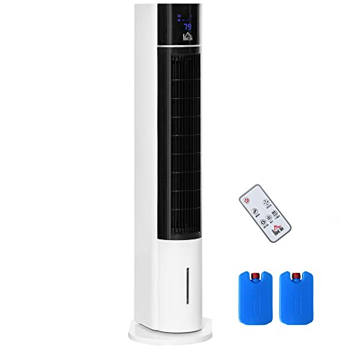 HOMCOM Turmventilator mit Fernbedienung 105cm Ventilator, Standventilator 52° oszillierende Luftkühler mit Wasserkühlung mobile Klimaanlage mit 3 Modi 3 Geschwindigkeitsstufen 12-Std-Timer LED-Anzeige