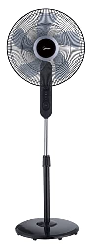 Midea FS40-15FR Standventilator Leise mit Fernbedienung,3 Geschwindigkeitsstufen,LED Anzeige, 7,5H Timer,höhenverstellbar, 80°Oszil-lationsfunktion, 55W Kraftvoller,Ventilator,Luftzirkulat ion, Schwarz