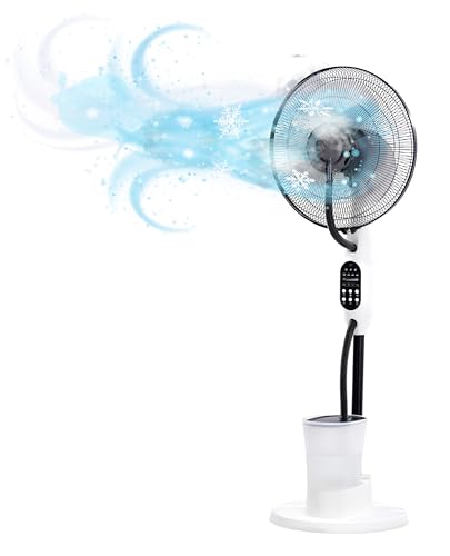 O'FRESH Nebelventilator 125cm mit Nachtstellung - Kühlt den Raum sofort - Der Nebel sorgt für zusätzliche Frische [Energieeffizienzklasse A+]. Sprühnebel Ventilator - Standventilator - Fernbedienung