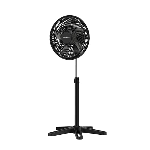 Rowenta Turbo Essential Standventilator, leistungsstark, mit 3 Geschwindigkeitsstufen, höhenverstellbar, leiser Betrieb, sicheres Gitter, langlebiges Design, Schwarz, VU3110F3
