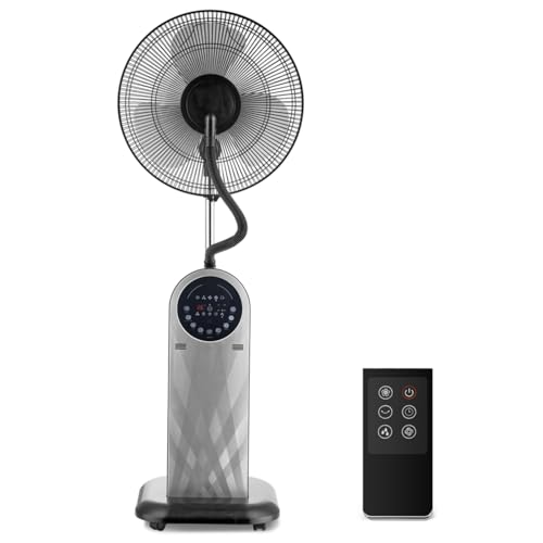Aigostar Standventilator Sehr Leise, 2-in-1 Ventilator mit Wasserkühlung, mit Sprühnebel Luftbefeuchter, Fernbedienung, 8H Timer Mobile Luftkühler, LED-Anzeige, 80° Oszillierend, 95W Schwarz