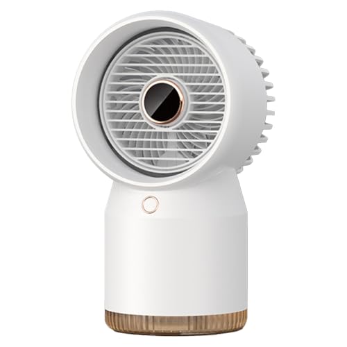 Tischventilator mit Wasserkühlung, USB Ventilator Leise Klein mit Nachtlicht, 4 Geschwindigkeiten, 18 Std. Feuchtigkeitsspendend Mobiler Lüfter Leiser für Tisch Heim Büro Schlafzimmer, Weiß