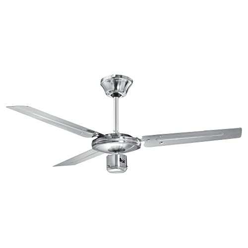 ProfiCare Deckenventilator PC-DVL 3071 3-Flügel-Ventilator für Räume bis 25 m², 4 Leistungs-Stufen, Reversefunktion für Sommer-und Winterbetrieb, 122cm Durchmesser, 60 Watt, edelstahl