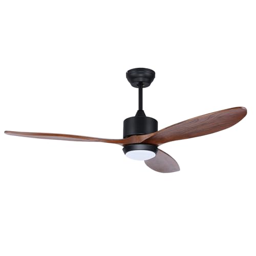 Ovlaim 132cm Walnuss Holz Deckenventilatoren Beleuchtung Fernbedienung, 3 Blatt Propeller Smart für Indoor Outdoor, hoher Luftstrom leiser DC Motor