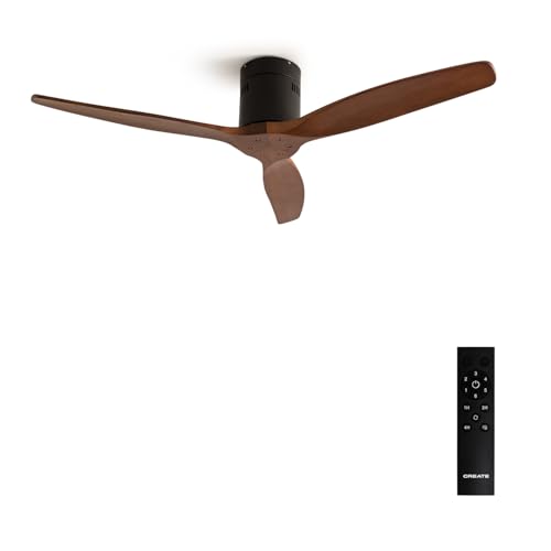 CREATE / WINDCALM/Deckenventilator Schwarz Dunkelholzflügel Fernbedienung / 40W, Leise, Ø132 cm, 6 Geschwindigkeiten, Timer von 1 bis 4 Std., DC Motor, Sommer Winterbetrieb
