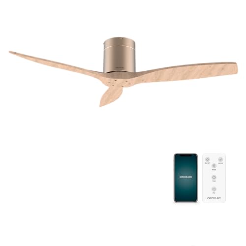 Cecotec - Deckenventilatoren EnergySilence Aero 5500 Aqua GoldWhiteWood Connected, Motor DC 40 W, Wi-Fi-Steuerung, Innen- und Außengebrauch, 3 Rücken, 6 Verkauf, Goldweißholz