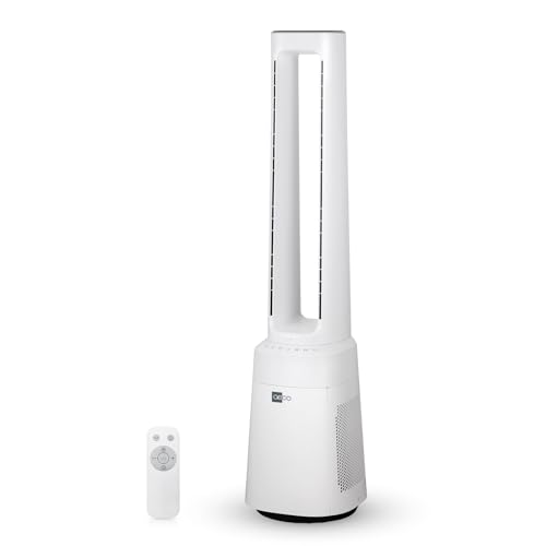 aeco AirX Guard 2-in-1 Turmventilator mit H13 HEPA Luftreiniger Rotorloser Standventilator mit Fernbedienung 38db Leise Ventilator 10 Geschwindigkeiten 3 Modi 60° Oszillation12h Timer LED Display