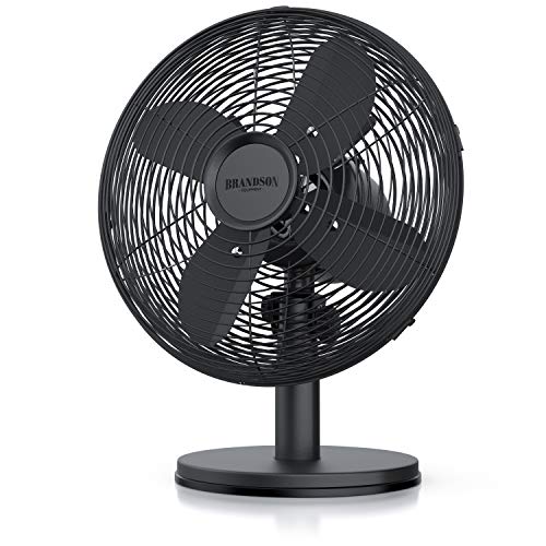 Brandson   Tischventilator Design Retro   mit 3 Geschwindigkeitsstufen   mobiler Lüfter   Oszillation 80°, Neigungswinkel ca. 40°   Robustes Voll Metallgehäuse   Blackline