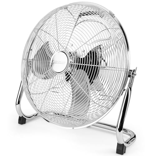ProfiCare® Windmaschine mit 40 cm Ø | Ventilator verstellbarer Winkel | Bodenventilator 3 Stufen | Ventilator leise aus Metall | Luftkühler | Standlüfter | Raumkühler | PC-VL 3065 WM chrom