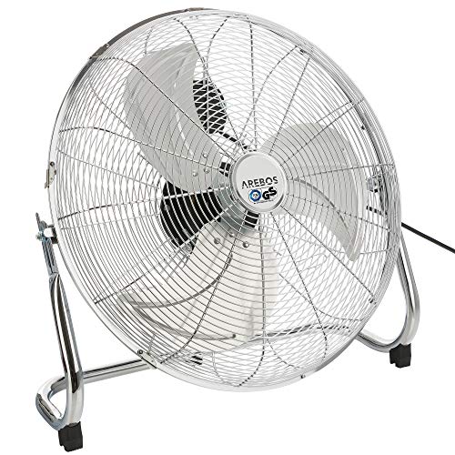 Arebos Bodenventilator Ø45 cm | Windmaschine Retro Stil | Ventilator | 3 Geschwindigkeitsstufen | hoher Luftdurchsatz | 100° einstellbarer Neigungswinkel | Chrom