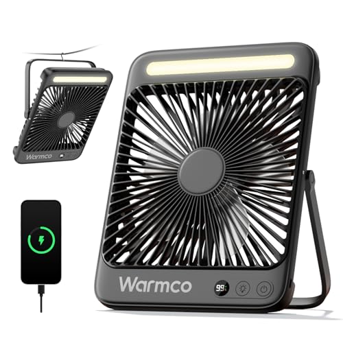 Warmco 20000mAh Tragbarer Campingventilator 8 Zoll LED Licht, Ultra Leise, Dünn, Digitalanzeige, Bis zu 48h Laufzeit für Outdoor, Reisen, Büro, Schlafzimmer