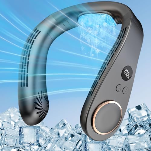 Kouric Nackenventilator mit Kühlung,Tragbarer Halsventilatoren Leise Akku,Portable Air Conditioner mit 3 Kühlmodus, Mini Ventilator für den Hals Rotorlos, Klimaanlage Mobil Beste Geschenk Schwarz