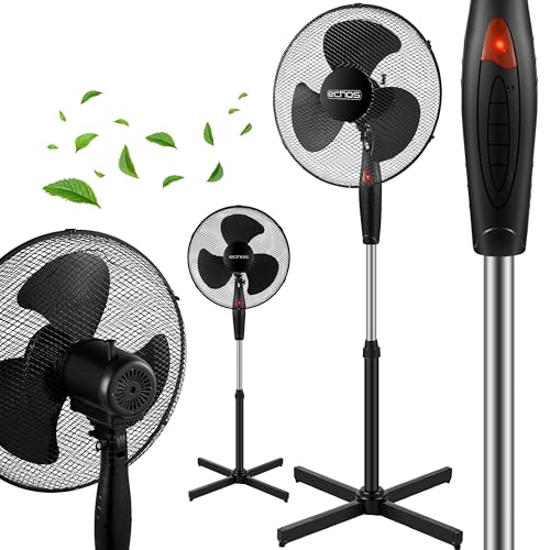 Echos® Standventilator Ø43cm kraftvoller Ventilator sehr leise energiesparend hoher Luftdurchsatz 3 Stufen Oszillationsfunktion 90° höhenverstellbar Bodenventilator mobiler Luftkühler Standlüfter