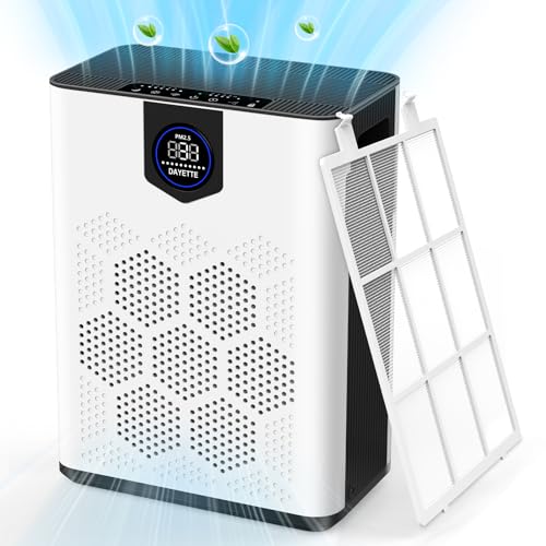 DAYETTE HEPA 14 Luftreiniger Allergiker mit Washbarer Filter, CADR 300m³/h für 120?, Air Purifier mit 22dB, Timer, Luftqualitäts-Feedback & Automodus,Luftfilter gegen Schimmel, Staub, Gerüche