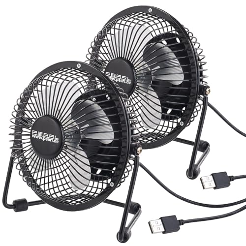PEARL Ventilator Klein: 2er-Set Mini-USB-Tischventilatoren, Vollmetall, neigbar um 360°, 2,5 W (Tisch-Ventilator USB, Auto-Ventilator USB, Lüfter)
