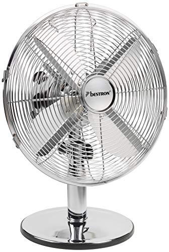 Bestron Mobiler Tischventilator Ø 35cm, Design Ventilator mit 3 Geschwindigkeitsstufen & 75° Oszillation-Funktion, Höhe: 35 cm, 35W, DFT35CH, Farbe: Chrome, Chrom