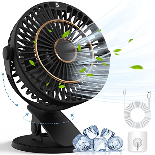 COZII Mini, USB Clip LED Anzeige, 5 Geschwindigkeiten 720° Drehung, 16cm Tragbarer Leise für Zuhause, Büro, Outdoor, Reisen (Schwarz)