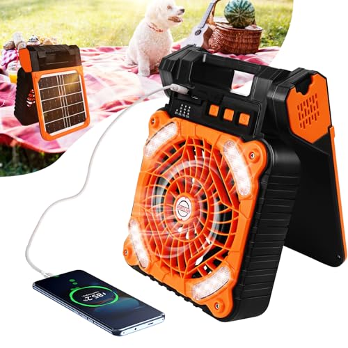 Kihhvlo Solar LED Laterne & USB C – 4 in 1 Tragbarer Tischventilator 90° Drehung, 4 Geschwindigkeiten für Zelt, Büro, Schlafzimmer und Outdoor