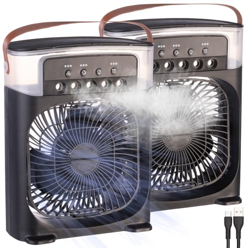 Sichler Haushaltsgeräte USB-Tisch-Ventilator: 2er USB-Tischventilator mit Ultraschall-Vernebler,Timer&Nachtli cht (Kompakter Ventilator, Kühlsprühventilatoren, Sprühventilator)