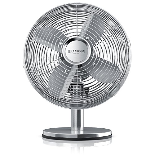 Brandson   Tischventilator Design Retro   Ventilator 3 Geschwindigkeitsstufen   mobiler Lüfter   Oszillation 80°, Neigungswinkel ca. 40°   robustes Voll Metallgehäuse   Silverline