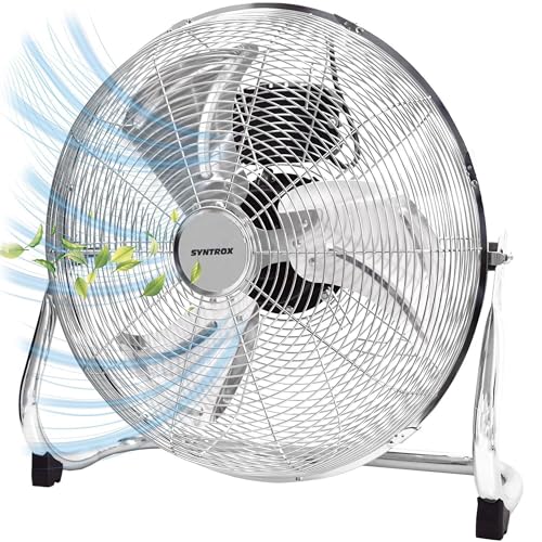 Syntrox Turbo Ventilator Quirbos | Edelstahl Windmaschine | Bodenventilator, 41 cm Rotorblatt, 3 Geschwindigkeitsstufen, 100 Watt, Stabil und standfest