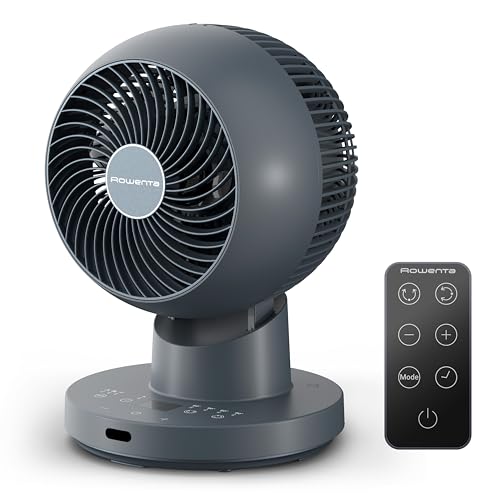 Rowenta Turbo Swift Compact Tischventilator, multidirektionale Schwenkfunktion, bis zu 50% Energieeinsparung, 12 Geschwindigkeitsstufen, 12h Timer, kompaktes Design, extrem leise, Blau, QV2540F0